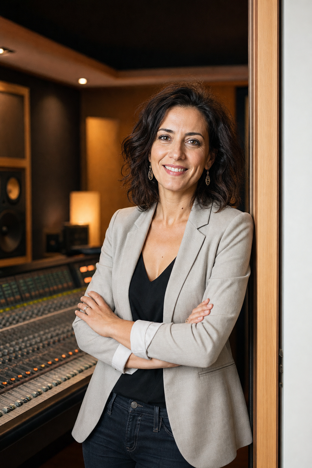 Giorgia Grasso, fondatrice di Fonia Studio, nella cabina di registrazione a Udine